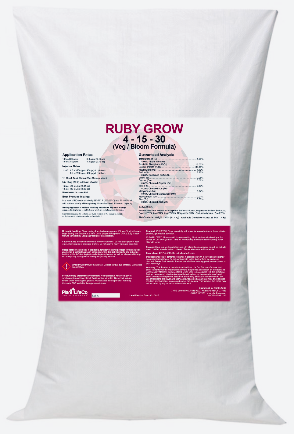 plant fertilizer 15 30 15 Ruby Grow 4-15-30 Veg/Bloom – Plant Life Co Shop