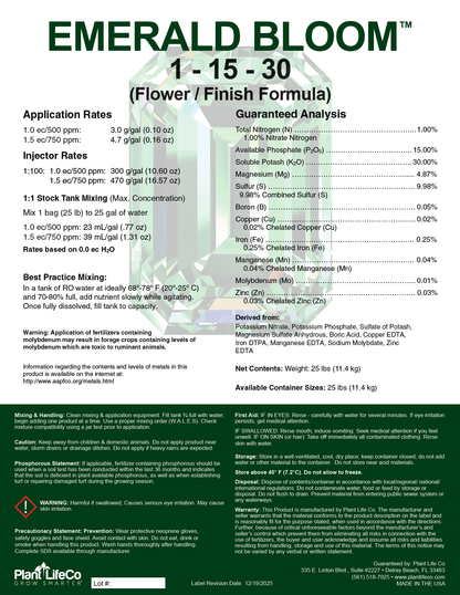 Emerald Bloom 1-15-30 Flower/Finish