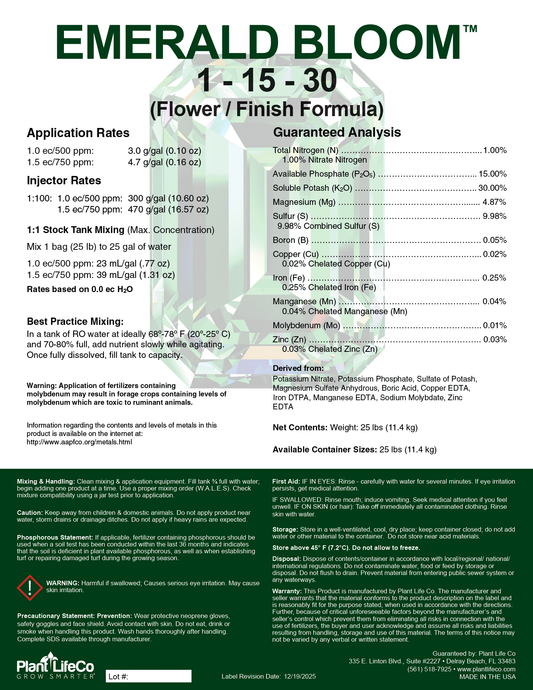 Emerald Bloom 1-15-30 Flower/Finish