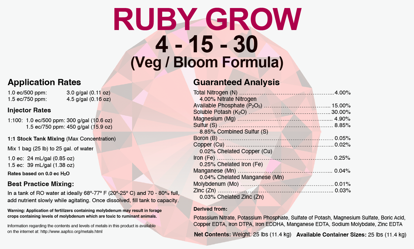 Ruby Grow 4-15-30 Veg/Bloom